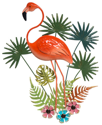 Flamingo with leaves